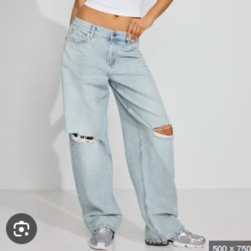 Garage Wide Leg Ripped Jeans - Light Blue